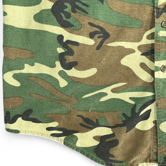 Vintage Camouflage Shirt Adult LARGE Green Brown Woodland Flannel Arctic 80s - Picture 8 of 11